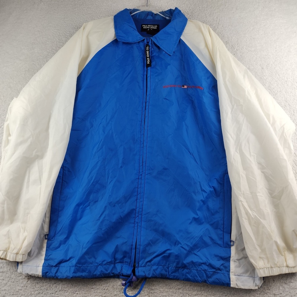 Polo Ralph Lauren Track Jacket Mens Medium Vintage Blue White Nylon Windbreaker